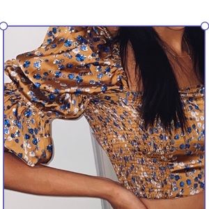 Puff Sleeve Floral Satin Top